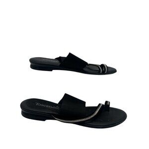 Toscanella Womens Black Sandals 8.5 Made In Italy With Rhinestone Accent